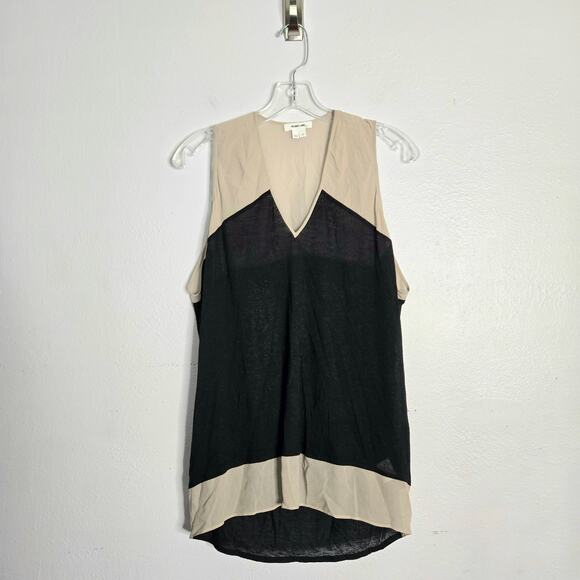 Helmut Lang Dropah Linen Blend Sleeveless Colorblock Tunic Top Size P / S Black - Picture 1 of 10